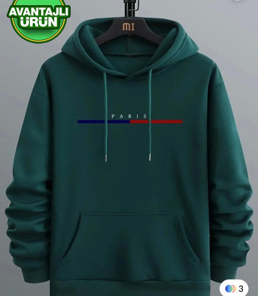 Erkek Baskılı Kapüşonlu Sweatshirt