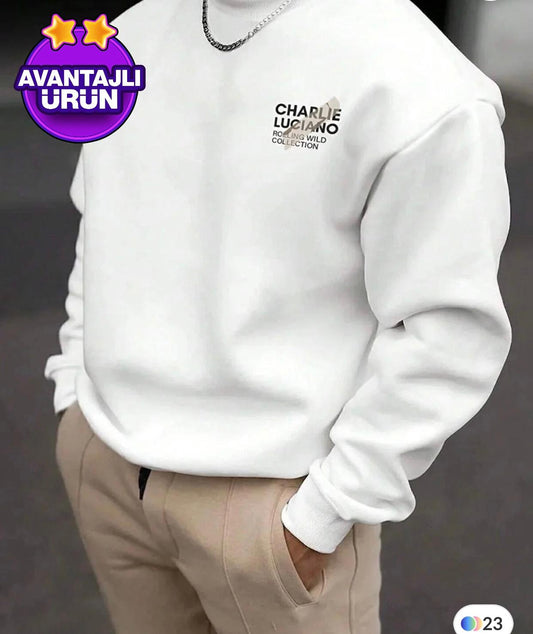 Erkek  Beyaz Kalın Yorgan Sweatshirt